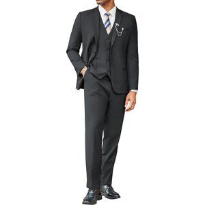 Men's  Dark Grey 3 Pieces Suits Classic Fit 2 Buttons Dress Wedding Business